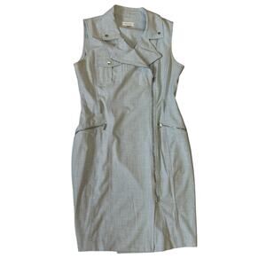 Calvin Klein Zip-Front Moto Sheath Dress 12 Regatta White Sleeveless‎